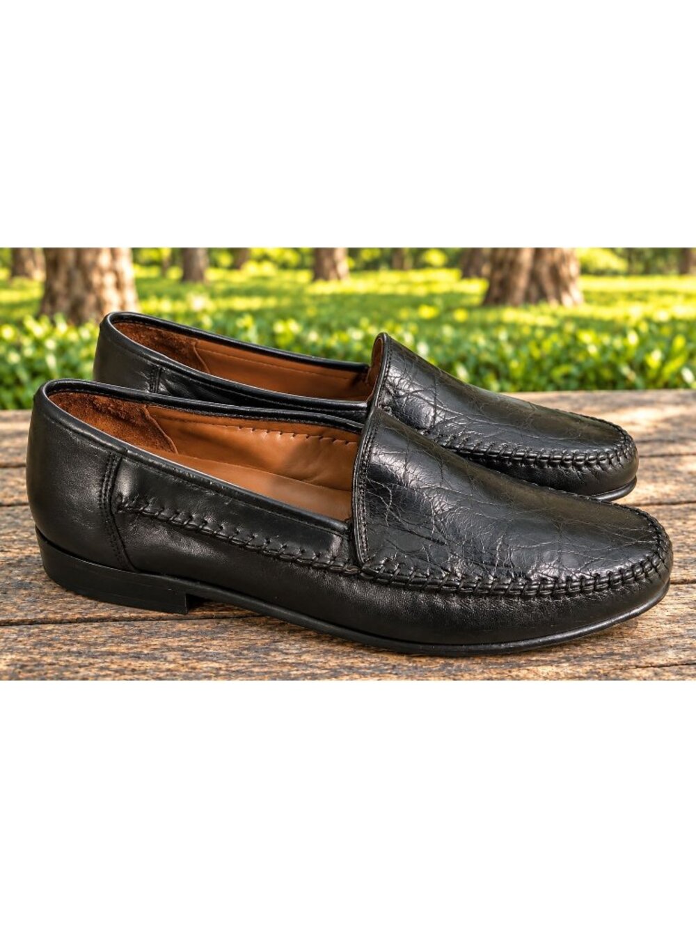Vintage Johnston Murphy Domani Men's 11 Black Genuine Crocodile Loafer Slip On